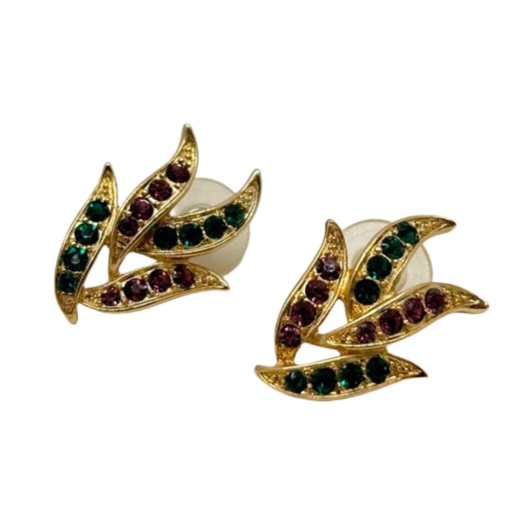 Sarah Coventry Earrings Purple Green Crystal 80’s Style